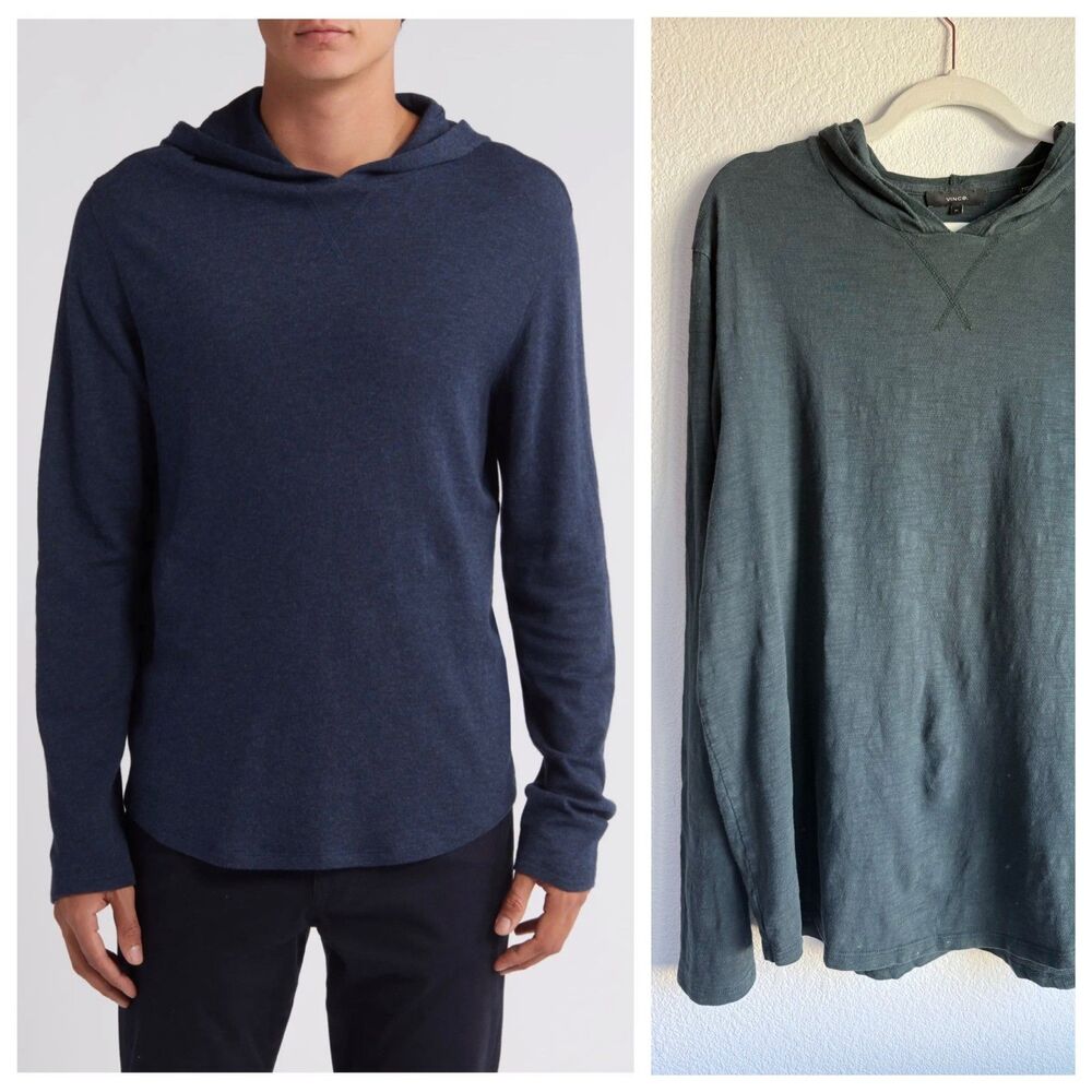 Vince. Men's 100% Cotton Regular Fit Hooded Pullover in Dark Forest Size XL